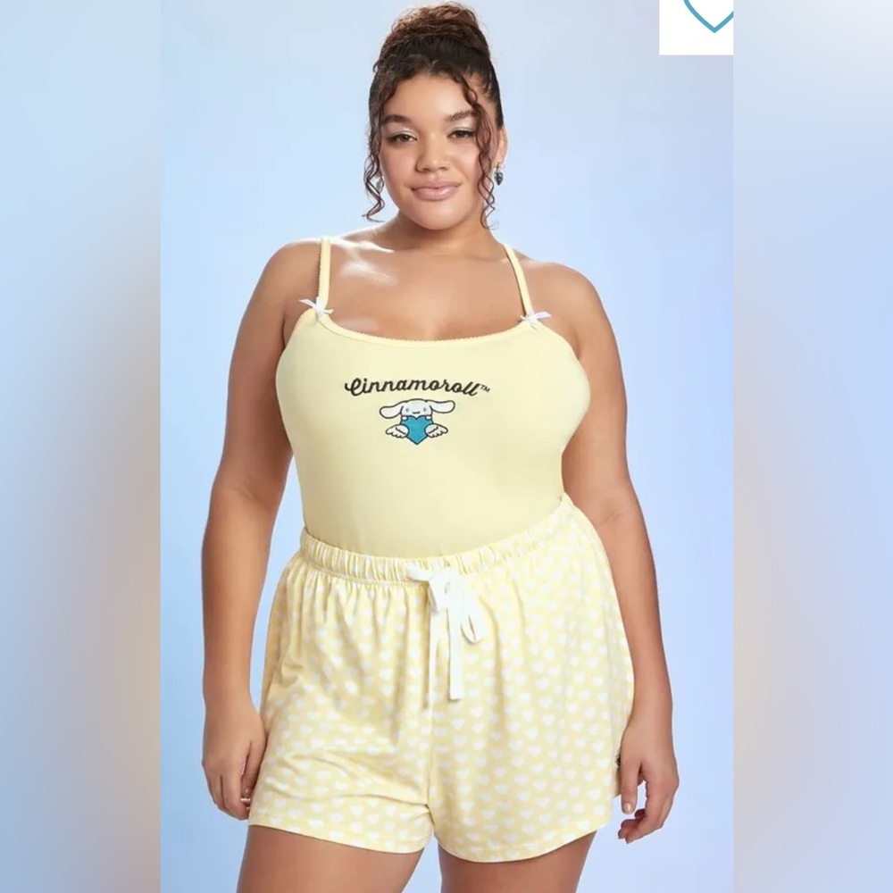 Forever 21 Women's Cinnamoroll Cami & Shorts Pajama Set in Yellow 1X